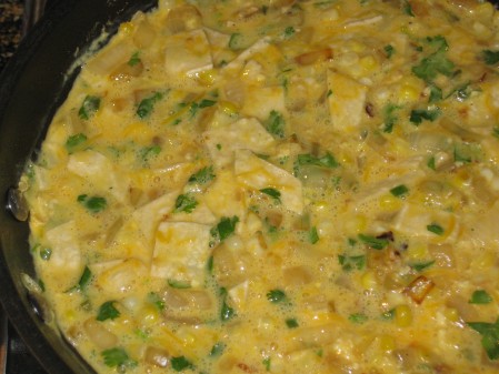 Frittata before covering to cook on stovetop