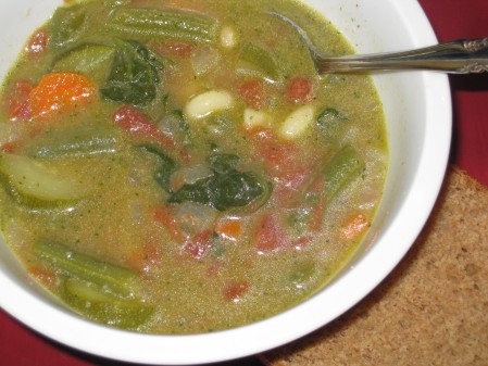 Soup with pesto stirred in
